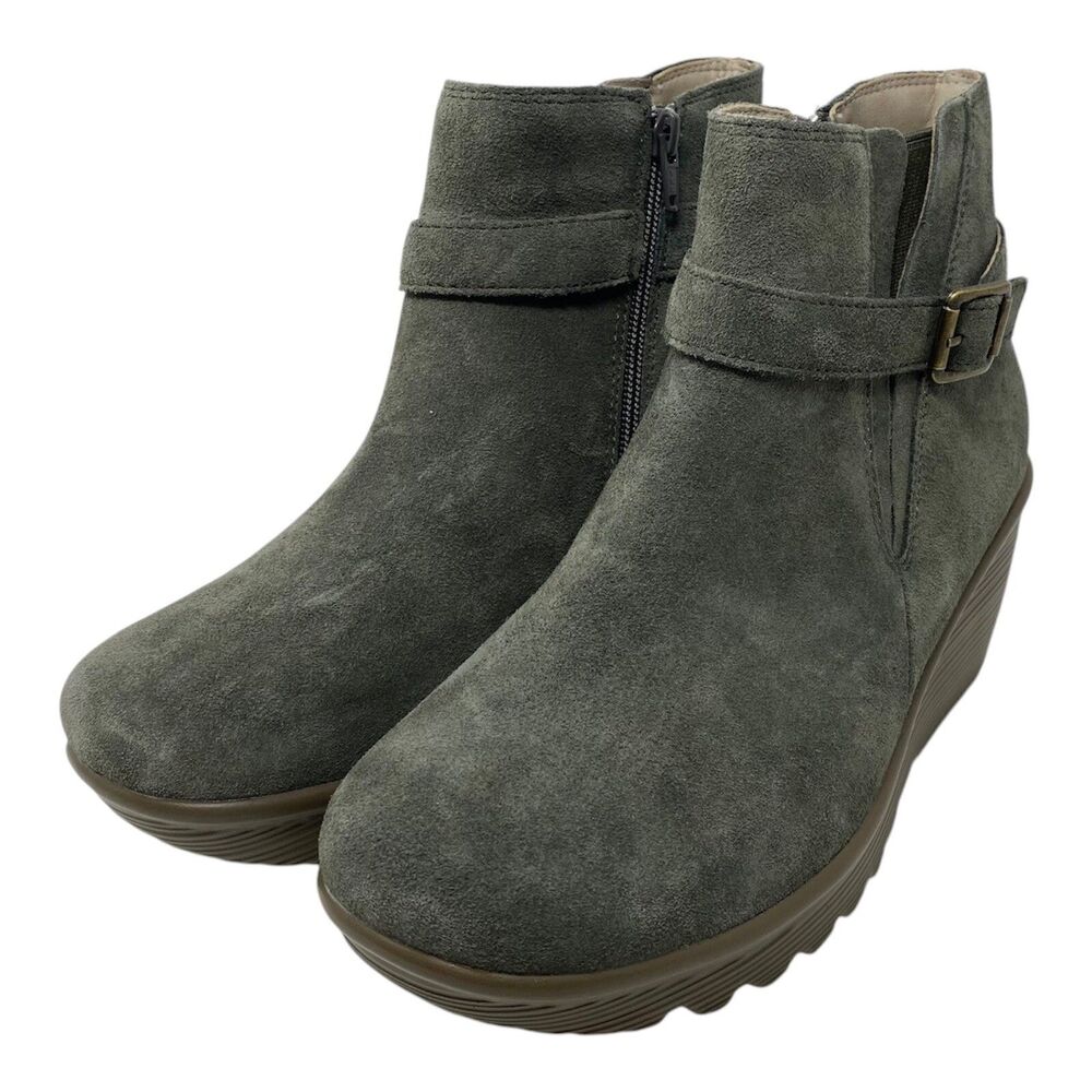 Skechers Boots Women Size 9 Parallel Day Date Wedge Ankle Bootie Olive Suede